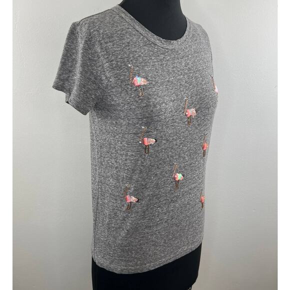 J Crew FLAMINGO Gray Short Sleeve Cotton Blend Embellished T-Shirt M Medium RARE - Picture 4 of 6
